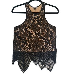 Express Black Fairy Whimsigoth Asymmetrical Cut Out Lace Tank Top